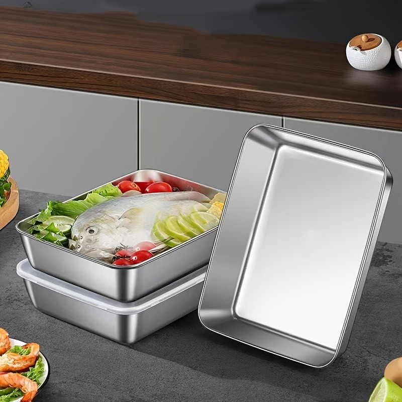 Food Storage Containers With Lids - 3/6Pcs Stainless Steel Rectangular Food Storage